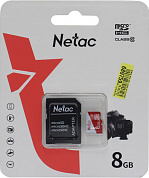 Netac <NT02P500ECO-008G-R> microSDHC Memory Card 8Gb UHS-I U1 Class10 + microSD-->SD Adapter