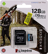 Kingston <SDCG3/128GB> microSDXC Memory Card 128Gb A2 V30 UHS-I U3 + microSD-->SD Adapter