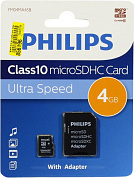 PHILIPS <FM04MA45B/97> microSDHC Memory Card 4Gb Class10 + microSD-->SD Adapter