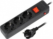 SBSP-3-18-K Сетевой фильтр 16А, 3500 Вт, 3 гнезда, без з/ш, с з/к, ПВС 3x1.0, 1,8 м, черный (SBSP-3-18-K)