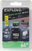 EXPLOYD <EX64GCSDXC10-U3-V30-AD> microSDXC 64Gb V30 UHS-I U3 Class10 + microSD-->SD Adapter
