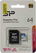 Silicon Power <SP064GBSTXDU3V20AB> microSDXC Memory Card 64Gb UHS-I U3 V30 + microSD-->SD Adapter
