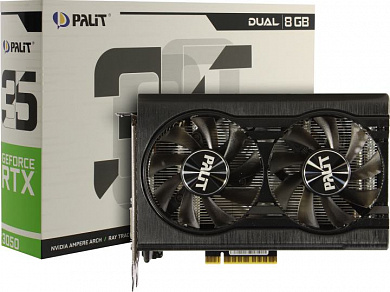 8Gb <PCI-Ex8> GDDR6 Palit DUAL <NE63050018P1-1070D x8> (RTL) DVI+HDMI+DP <GeForce RTX3050>