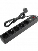 SBSP-5-18-K Сетевой фильтр 16А, 3500 Вт, 5 гнезд, без з/ш, с з/к, ПВС 3x1.0 мм?, 1,8 м, черный (SBSP-5-18-K)