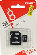 SmartBuy <SB8GBSDCL10-01> microSDHC 8Gb Class10 + microSD-->SD Adapter
