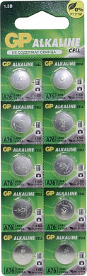 GP A76(F)-2С10 (LR44) 1.5V, щелочной (alkaline) <уп. 10 шт>