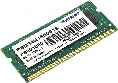 Patriot <PSD34G160081S> DDR3 SODIMM  4Gb <PC3-12800> CL11 (for NoteBook)