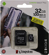 Kingston <SDCS2/32GB> microSDHC Memory Card 32Gb A1 V10 UHS-I U1  + microSD-->SD Adapter