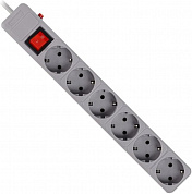SBSP-6-18-G Сетевой фильтр 16А, 3500 Вт, 6 гнезд, без з/ш, с з/к, ПВС 3x1.0, 1,8 м, серый (SBSP-6-18-G)
