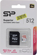 Silicon Power <SP512GBSTXDV3V20SP> microSDXC Memory Card 512Gb UHS-I U3 V30 A1 + microSD-->SD Adapter