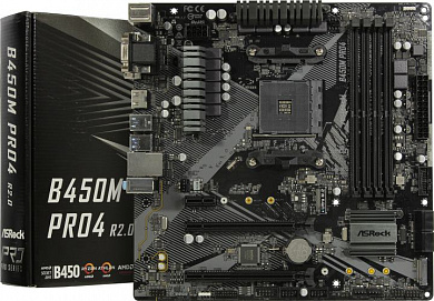 ASRock B450M PRO4 R2.0 (RTL) AM4 <B450> 2xPCI-E Dsub+DVI+HDMI GbLAN SATA RAID MicroATX 4DDR4
