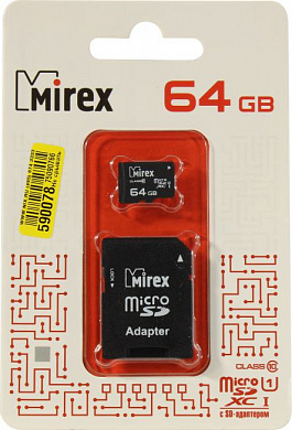 Mirex <13613-AD10SD64> microSDXC 64Gb UHS-I U1 Class10 + microSD-->SD  Adapter