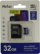 Netac <NT02P500STN-032G-R> microSDHC Memory Card 32Gb UHS-I U1 + microSD-->SD Adapter