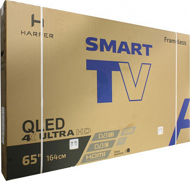 65"    QLED телевизор HARPER 65Q850TS (3840x2160, HDMI, LAN, WiFi, BT, USB, DVB-T2, SmartTV)