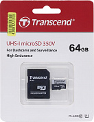 Transcend <TS64GUSD350V> microSDXC Memory Card 64Gb UHS-I U1 + microSD-->SD Adapter