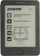Digma X1G <D.Gray> (6", mono, подсветка, 1024x758, 4Gb,FB2/PDF/DJVU/RTF/CHM/EPUB/DOC/JPG/BMP,microSDHC, USB2.0)