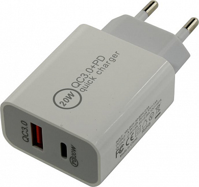KS-is <KS-602W> Зарядное устройство USB (Вых.DC5/9/12V, 20W, USB+USB-C, быстрая зарядка)