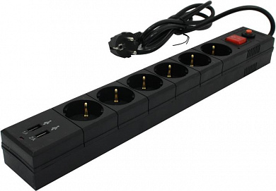 Сетевой фильтр Buro BU-SP1.8_USB_2A-B <1.8м> (6 розеток+2 USB)