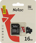 Netac <NT02P500ECO-016G-R> microSDHC Memory Card 16Gb UHS-I U1 Class10 + microSD-->SD Adapter