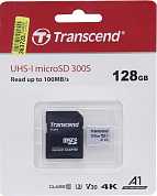 Transcend <TS128GUSD300S-A> microSDXC 128Gb UHS-I U3 V30 + microSD-->SD Adapter