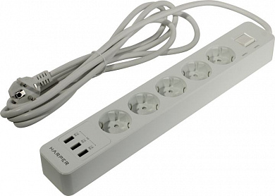 Удлинитель HARPER <UCH-560 White>  <3м> (5 розеток + 3 USB)