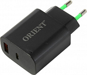 Orient <PU-C20W Black> Зарядное устройство USB (Вх. AC100-240V,Вых. DC5/9/12V, 20W, USB/USB-C)
