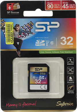 Silicon Power <SP032GBSDHCU1V10> SDHC Memory Card 32Gb UHS-I U1
