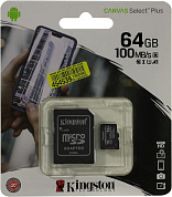 Kingston <SDCS2/64GB> microSDXC Memory Card 64Gb A1 V10 UHS-I U1 + microSD-->SD Adapter