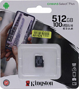 Kingston <SDCS2/512GBSP> microSDXC Memory Card 512Gb A1 V30 UHS-I U3