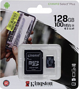 Kingston <SDCS2/128GB> microSDXC Memory Card 128Gb A1 V10 UHS-I U1 + microSD-->SD Adapter