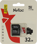 Netac <NT02P500ECO-032G-R> microSDHC Memory Card 32Gb UHS-I U1 Class10 + microSD-->SD Adapter