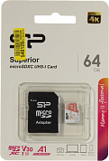 Silicon Power <SP064GBSTXDV3V20SP> microSDXC Memory Card 64Gb UHS-I U3 V30 A1 + microSD-->SD Adapter