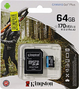 Kingston <SDCG3/64GB> microSDXC Memory Card 64Gb A2 V30 UHS-I U3 + microSD-->SD Adapter