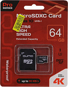 Qumo <QM64GMICSDXC10U3> microSDXC 64Gb Class10 UHS-I U3 + microSD-->SD Adapter