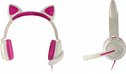 Наушники с микрофоном QUMO Cat White&pink GHS0035 (шнур 2м, с регулятором громкости) <33035>