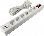 Сетевой фильтр Buro BU-SP5_USB_2A-W <5м> (6 розеток+2 USB)
