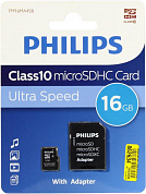 PHILIPS <FM16MA45B/97> microSDHC Memory Card 16Gb Class10 + microSD-->SD Adapter