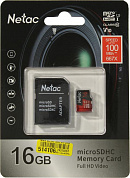 Netac <NT02P500PRO-016G-R> microSDXC Memory Card 16Gb UHS-I U1 + microSD-->SD Adapter