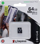 Kingston <SDCS2/64GBSP> microSDXC Memory Card 64Gb A1 UHS-I U1