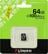 Kingston <SDCS3/64GBSP> microSDXC Memory Card 64Gb A1 V10 UHS-I U1